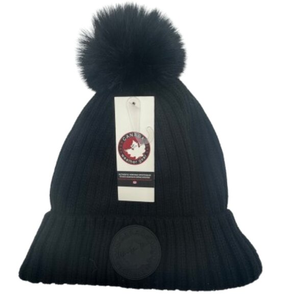 NWT Canada Weather Gear Black Ribbed Knit PomPom Fleeced Cuffed Beanie - OS - Picture 1 of 6